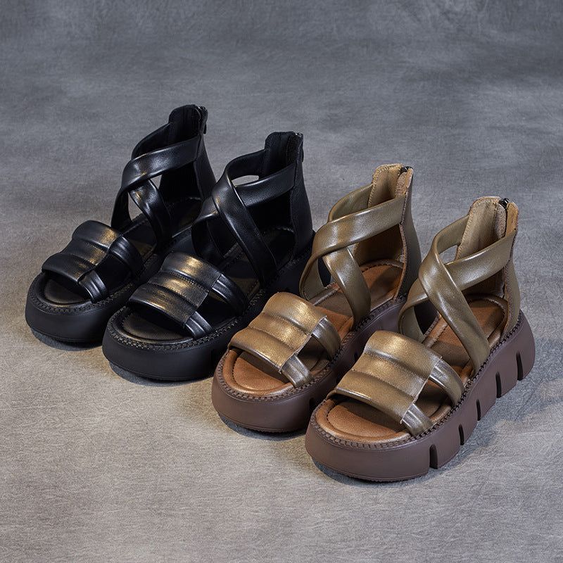 Dames Zomer Retro Strappy Leren Casual Sandalen