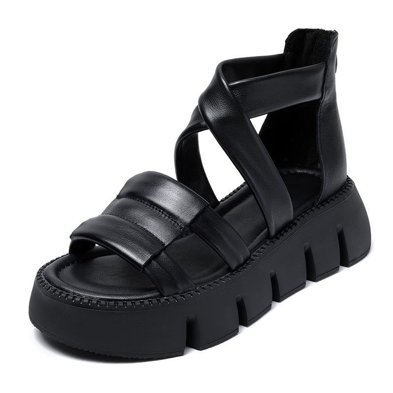 Dames Zomer Retro Strappy Leren Casual Sandalen