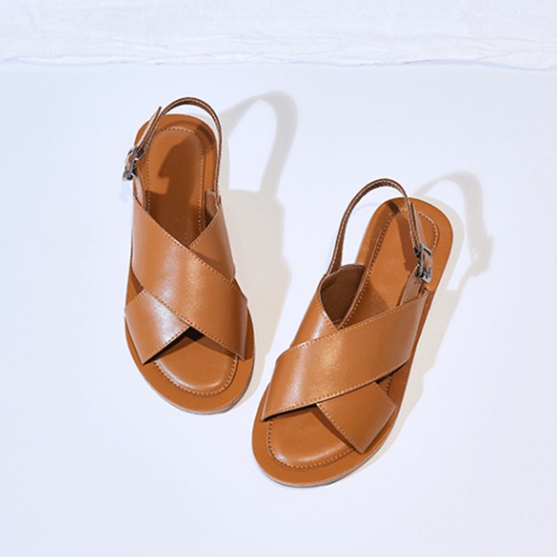 Eenvoudige Handgemaakte Lederen Casual Sandalen Met Verstelbare Gesp