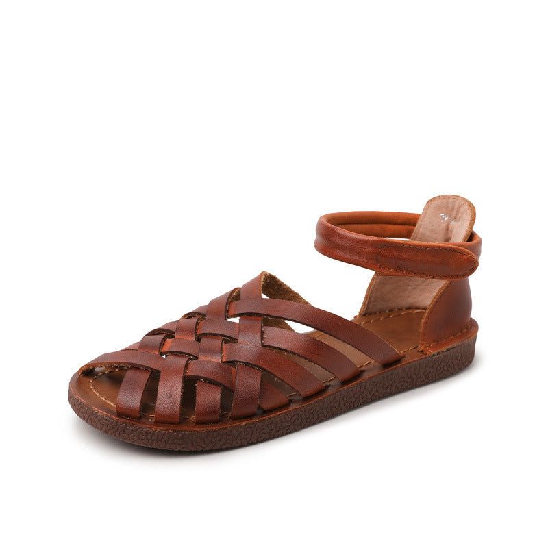 Handgemaakte Gevlochten Lederen Vintage Zomer Platte Sandalen