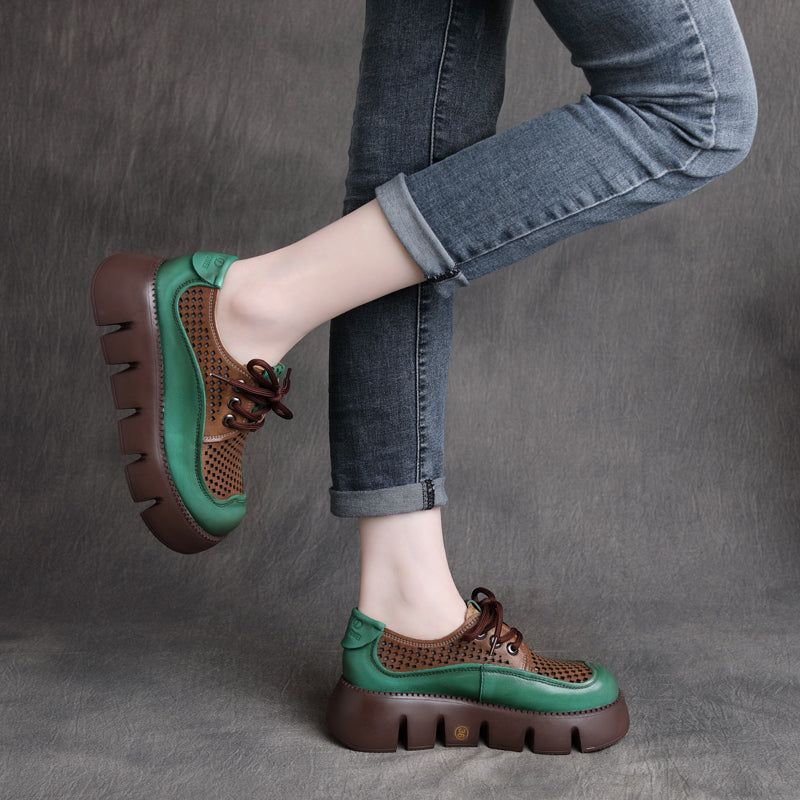 Lente Zomer Retro Hollow Leren Platform Sandalen