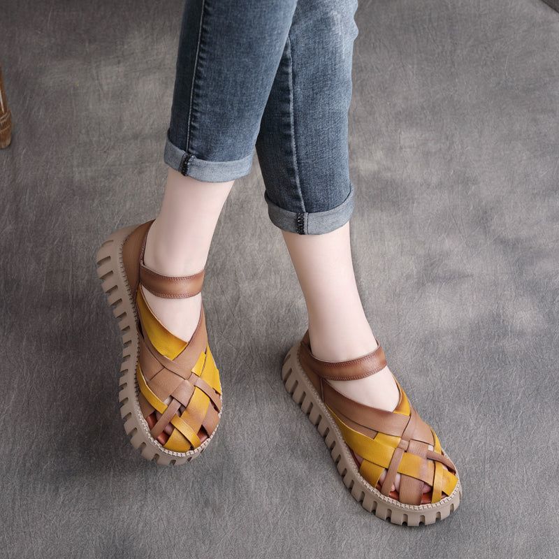 Lente Zomer Retro Hollow Strappy Leren Sandalen