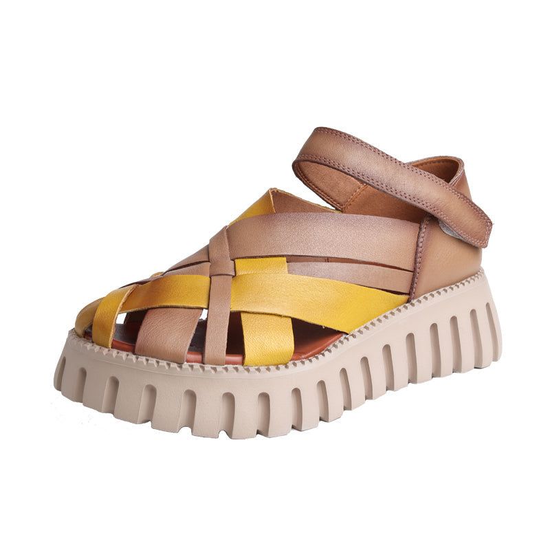 Lente Zomer Retro Hollow Strappy Leren Sandalen