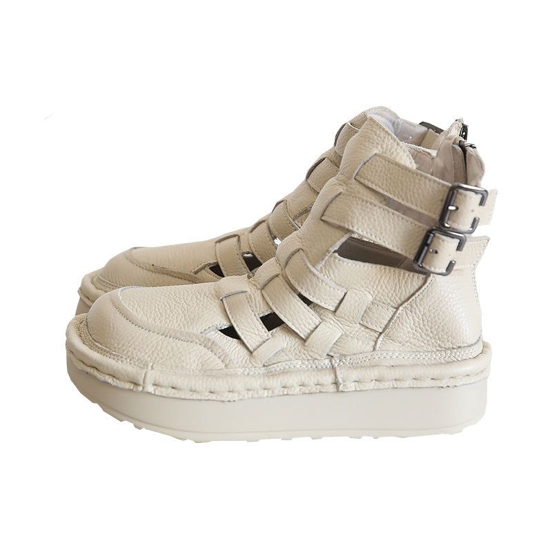 Lente Zomer Retro Uitgeholde Gevlochten Leren Sandalen