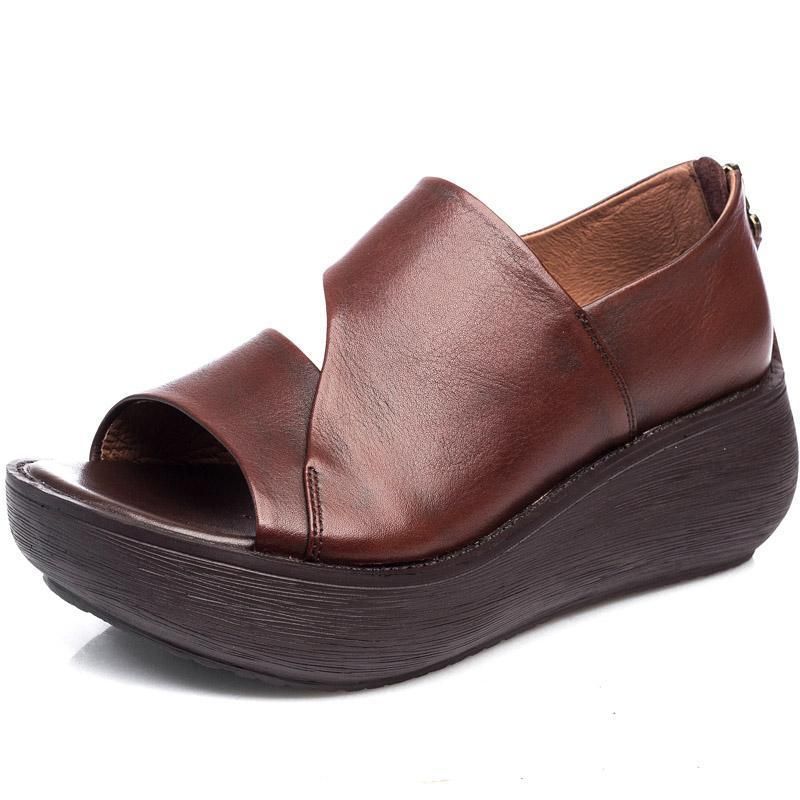 Lente Zomer Wedge Retro Handgemaakte Leren Sandalen