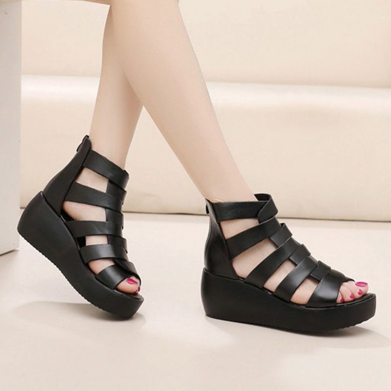 Leren Comfortabele Rome Sandalen Met Wedge Met Ritsen