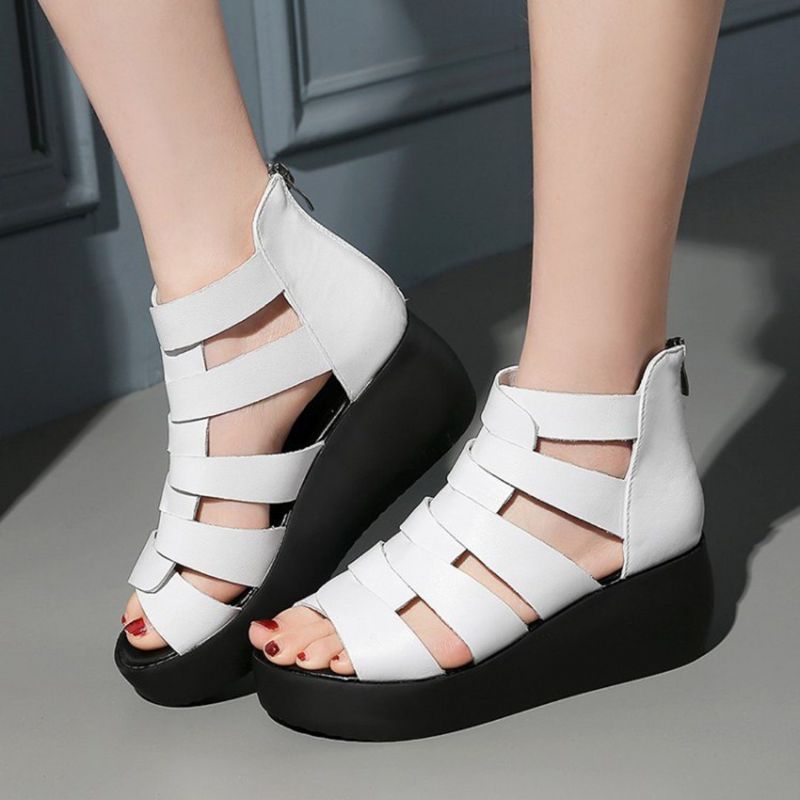 Leren Comfortabele Rome Sandalen Met Wedge Met Ritsen