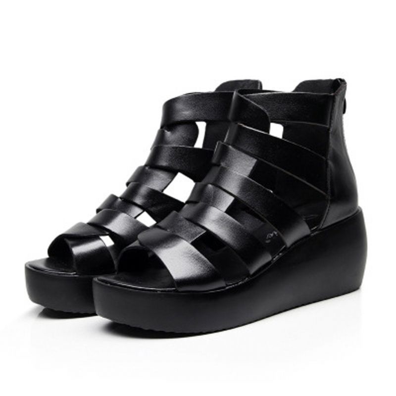 Leren Comfortabele Rome Sandalen Met Wedge Met Ritsen