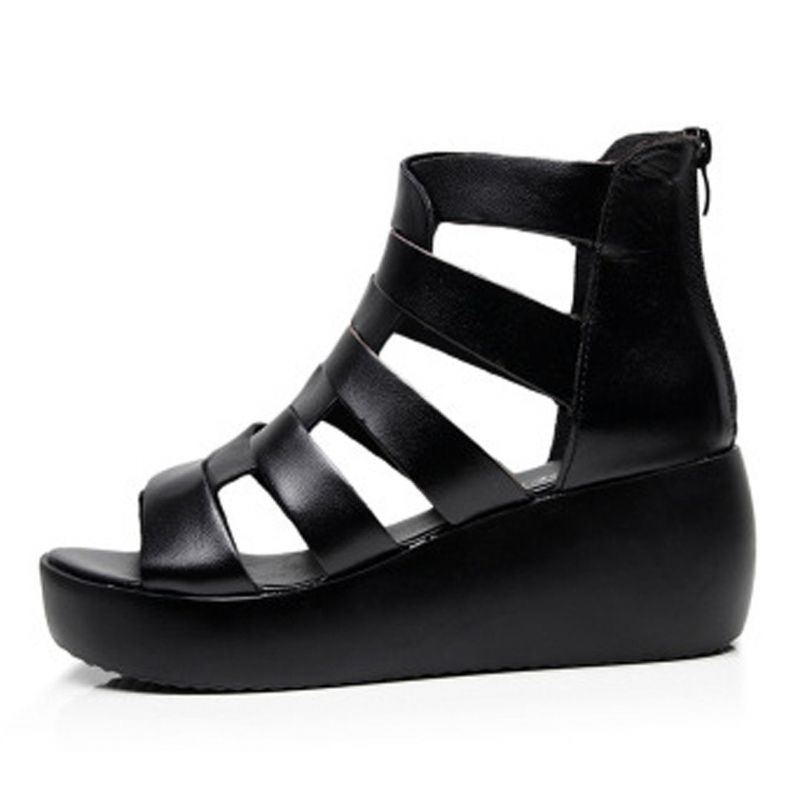 Leren Comfortabele Rome Sandalen Met Wedge Met Ritsen