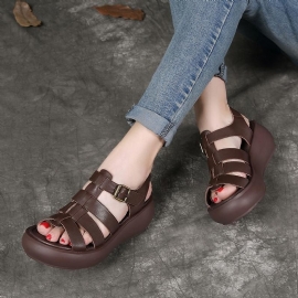 Leren Handgemaakte Platform Zomer Rome Gesp Sandalen