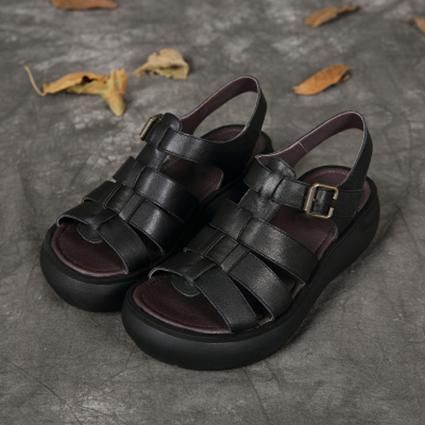 Leren Handgemaakte Platform Zomer Rome Gesp Sandalen