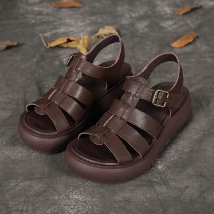 Leren Handgemaakte Platform Zomer Rome Gesp Sandalen