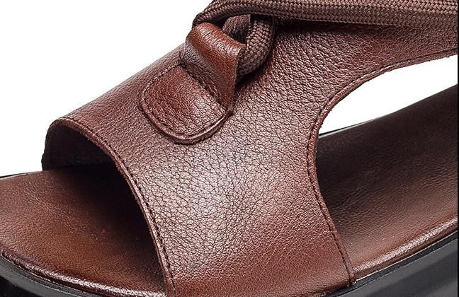 Leren Retro Klassieke Sandalen Met Rits Aan De Achterkant