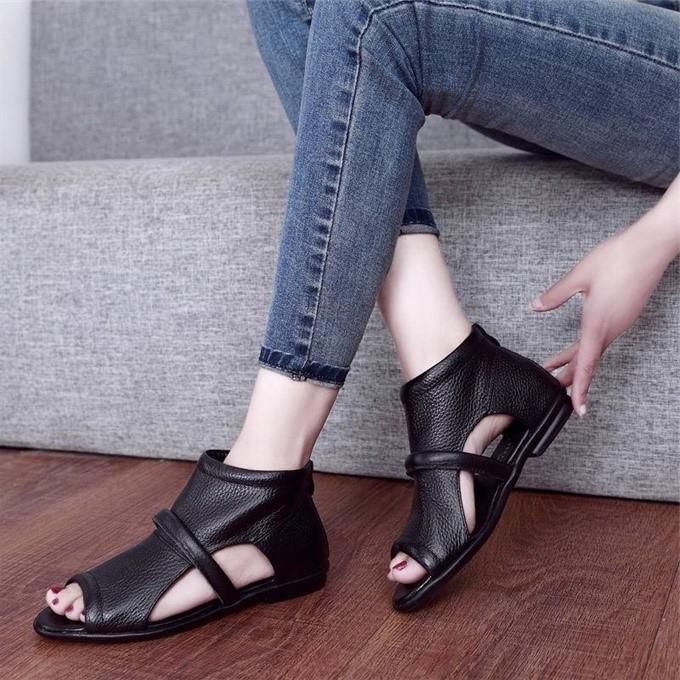 Nieuwe Casual Platte Leren Sandalen