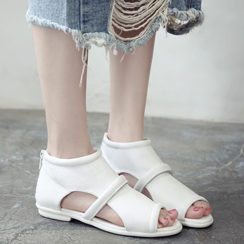 Nieuwe Casual Platte Leren Sandalen