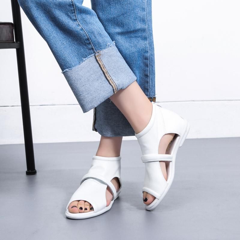 Nieuwe Casual Platte Leren Sandalen