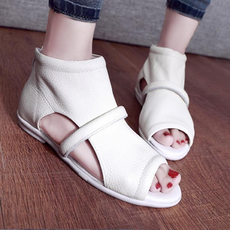 Nieuwe Casual Platte Leren Sandalen