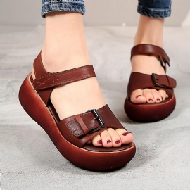 Nieuwe Mode Retro Eerste Laag Koeienhuid Casual Dames Sandalen