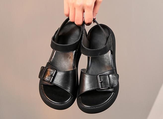 Nieuwe Mode Retro Eerste Laag Koeienhuid Casual Dames Sandalen