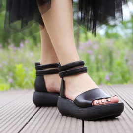 Peep Toe Casual Platform Leren Sandalen