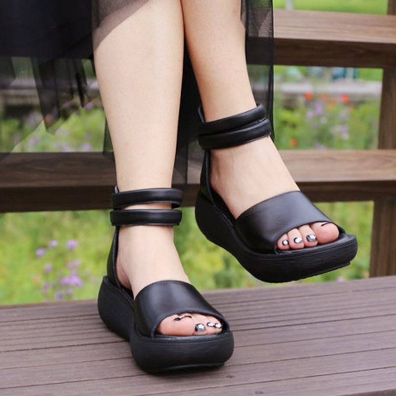 Peep Toe Casual Platform Leren Sandalen