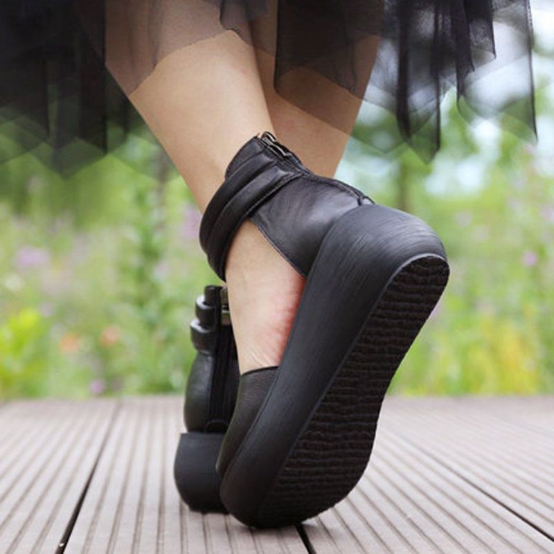 Peep Toe Casual Platform Leren Sandalen