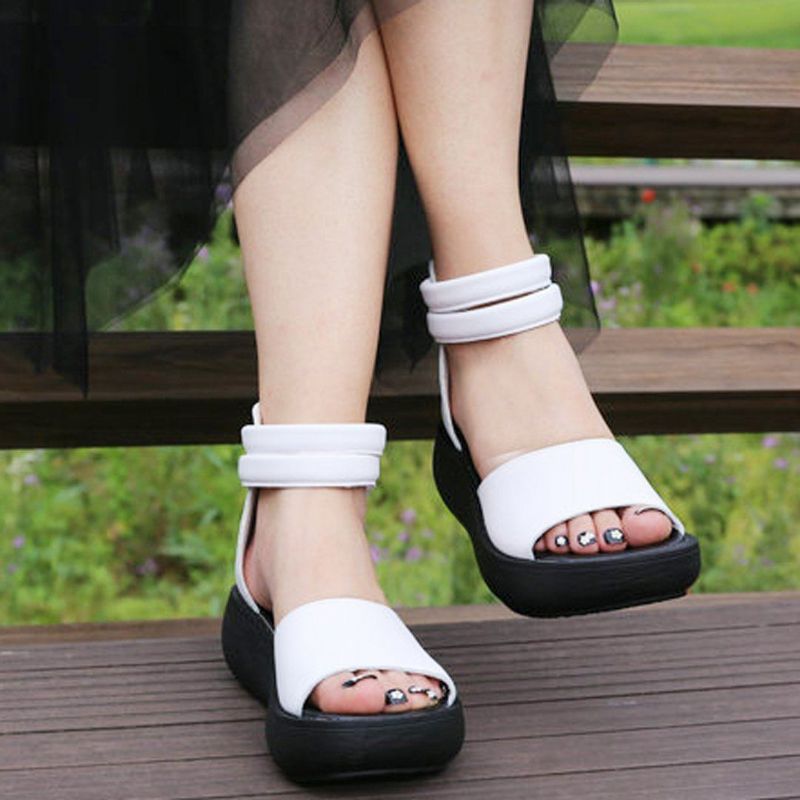 Peep Toe Casual Platform Leren Sandalen