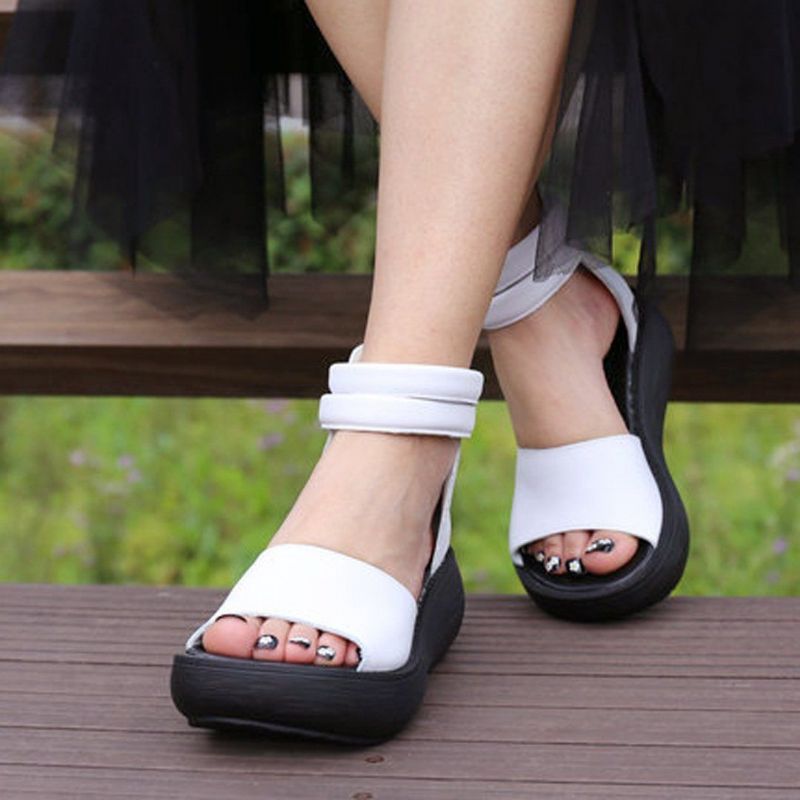 Peep Toe Casual Platform Leren Sandalen