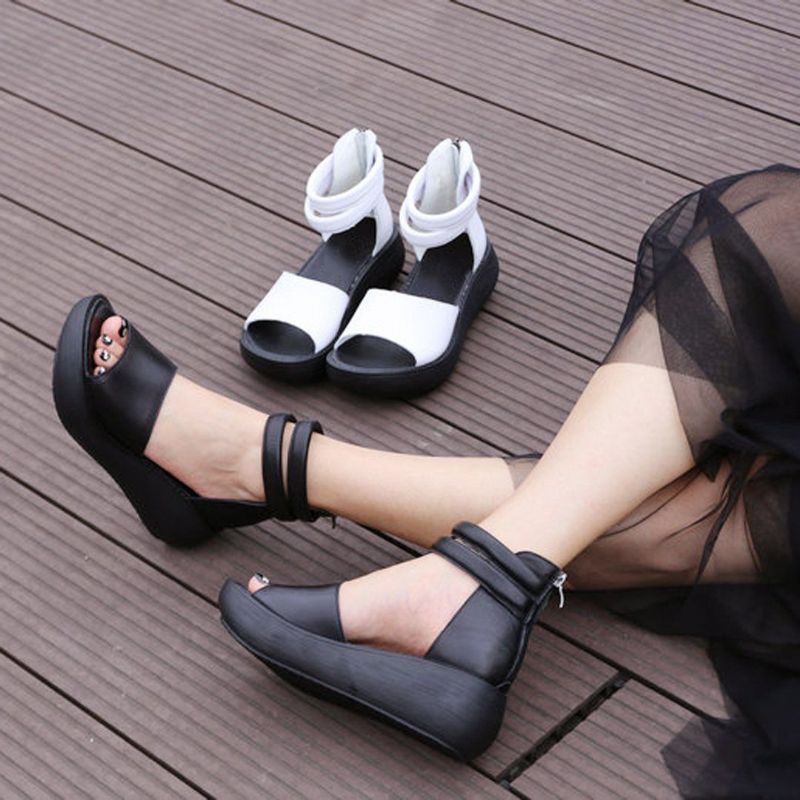 Peep Toe Casual Platform Leren Sandalen