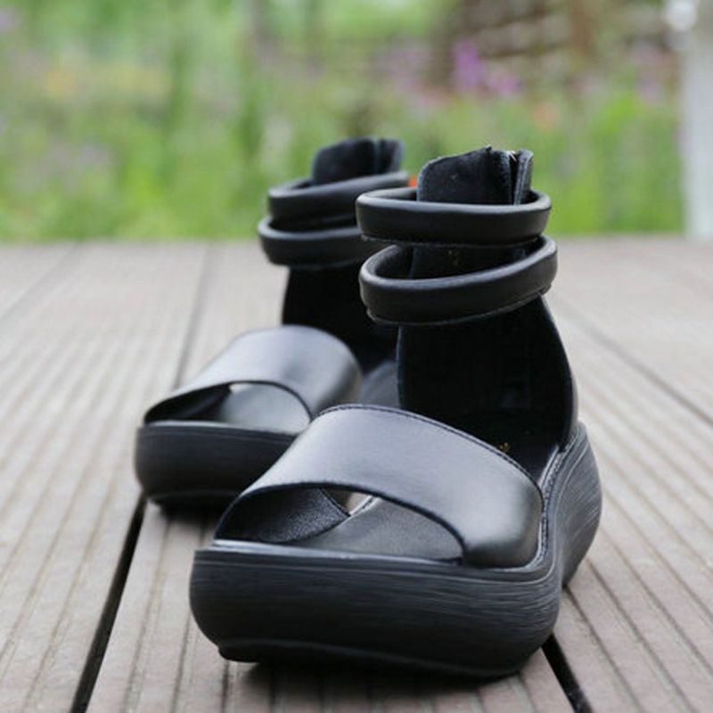 Peep Toe Casual Platform Leren Sandalen