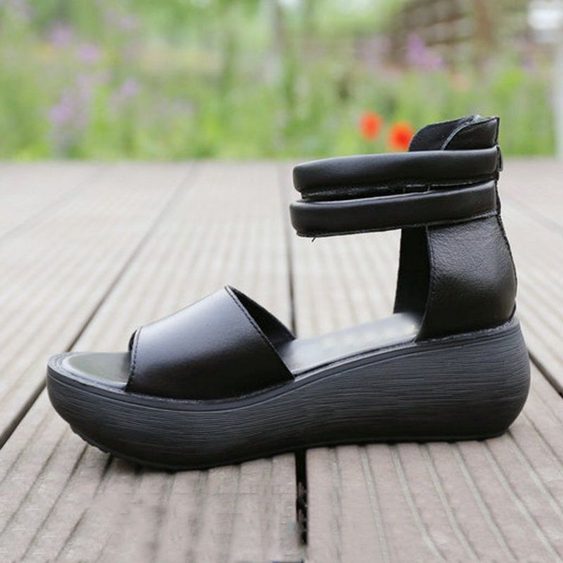 Peep Toe Casual Platform Leren Sandalen