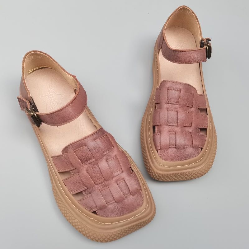 Plus Maat Zomer Retro Lederen Gevlochten Casual Sandalen