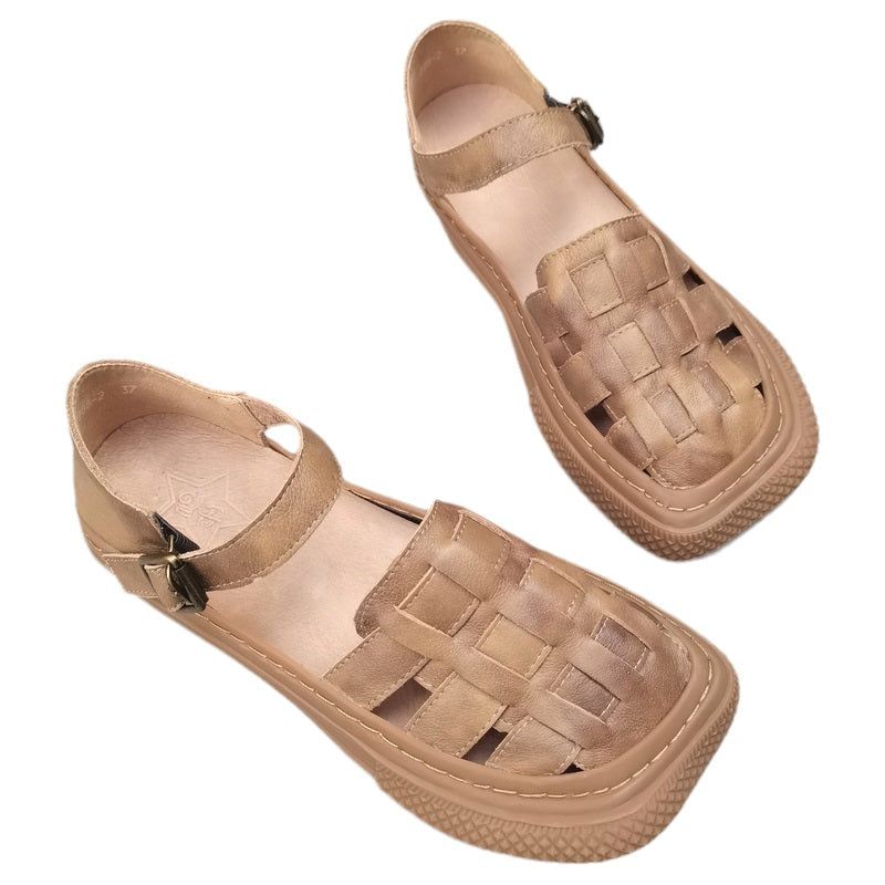 Plus Maat Zomer Retro Lederen Gevlochten Casual Sandalen