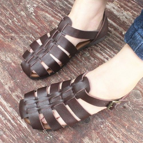 Plus Size Zomer Gevlochten Lederen Handgemaakte Sandalen