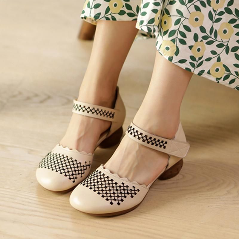 Retro Casual Wedge Leren Holle Sandalen