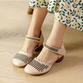 Retro Casual Wedge Leren Holle Sandalen