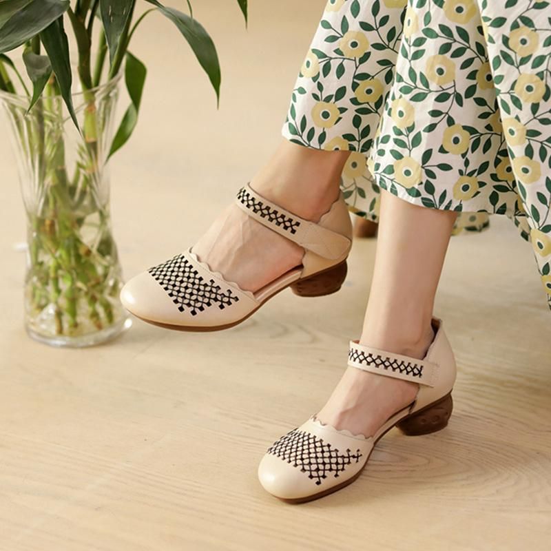 Retro Casual Wedge Leren Holle Sandalen