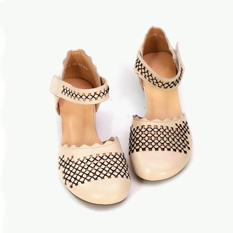 Retro Casual Wedge Leren Holle Sandalen