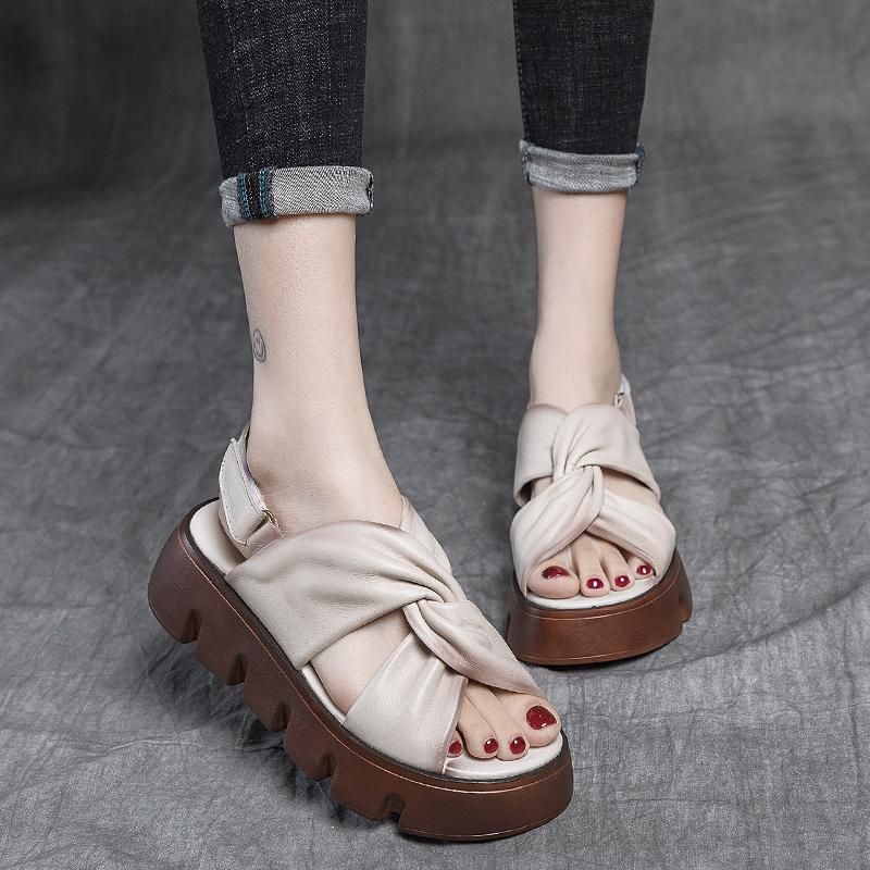 Retro Echt Leer Casual Zomer Mode Sandalen