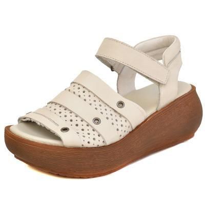 Retro Lederen Dikke Bodem Dames Sandalen Schoenen