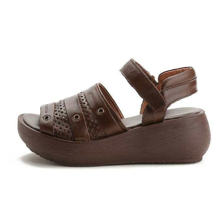 Retro Lederen Dikke Bodem Dames Sandalen Schoenen