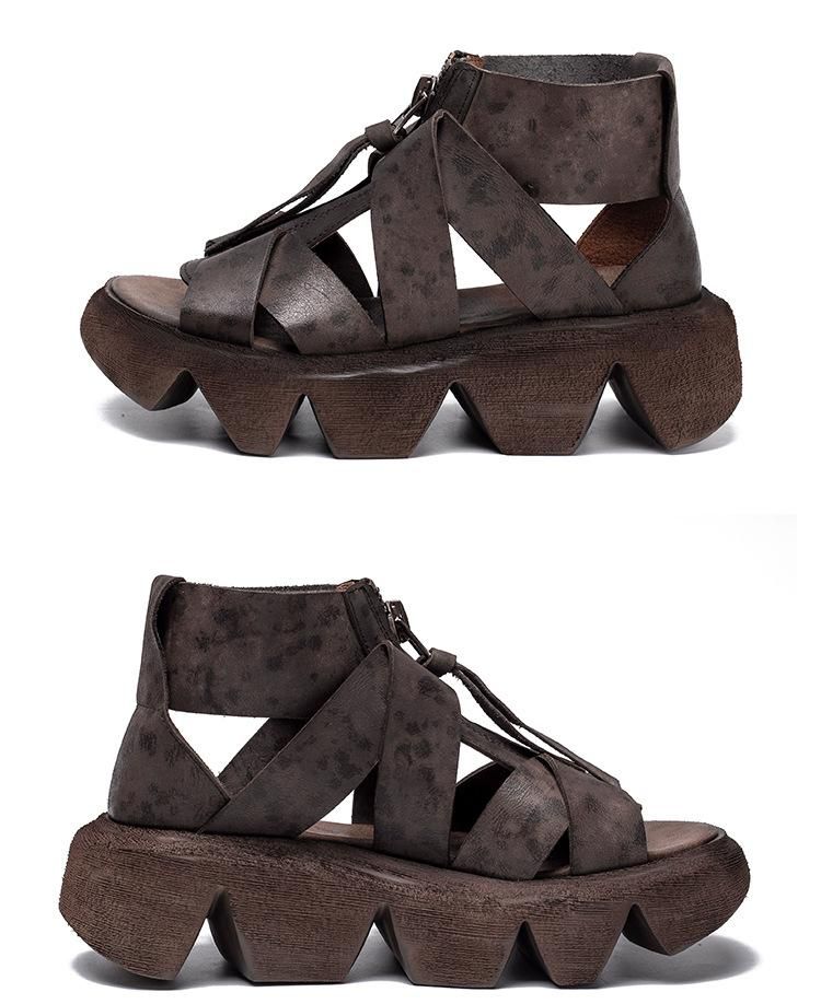 Retro Leren Sandalen Met Dikke Zolen En Plateauzool