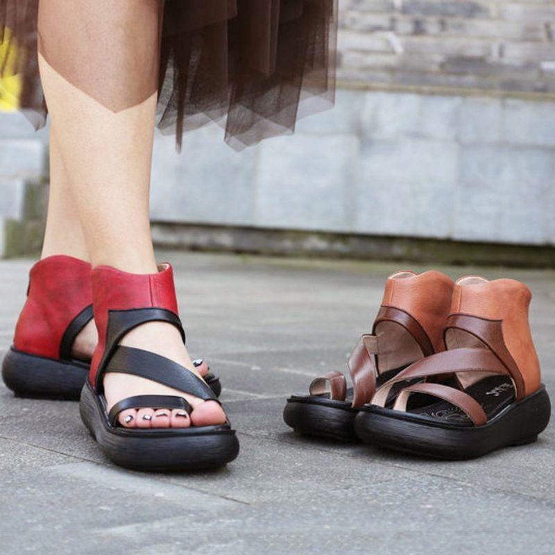 Rome Clip Toe Ritsen Kleur Blok Leren Sandalen