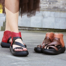 Rome Clip Toe Ritsen Kleur Blok Leren Sandalen