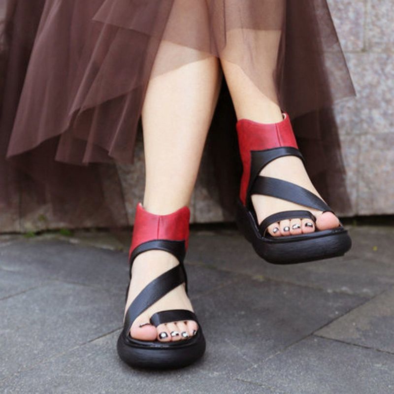 Rome Clip Toe Ritsen Kleur Blok Leren Sandalen