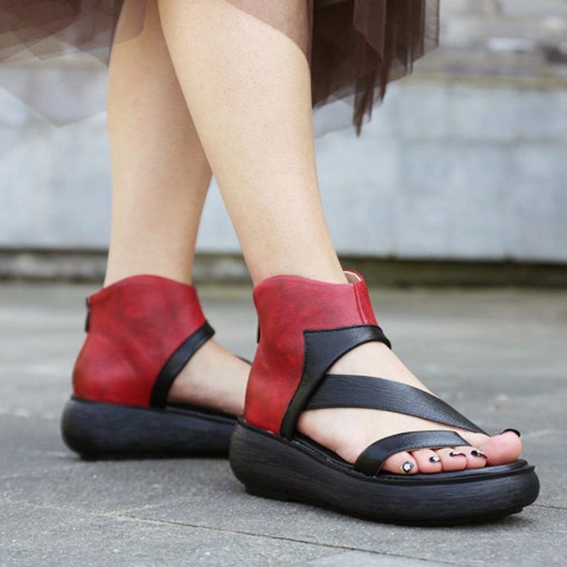 Rome Clip Toe Ritsen Kleur Blok Leren Sandalen