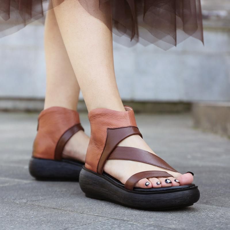 Rome Clip Toe Ritsen Kleur Blok Leren Sandalen