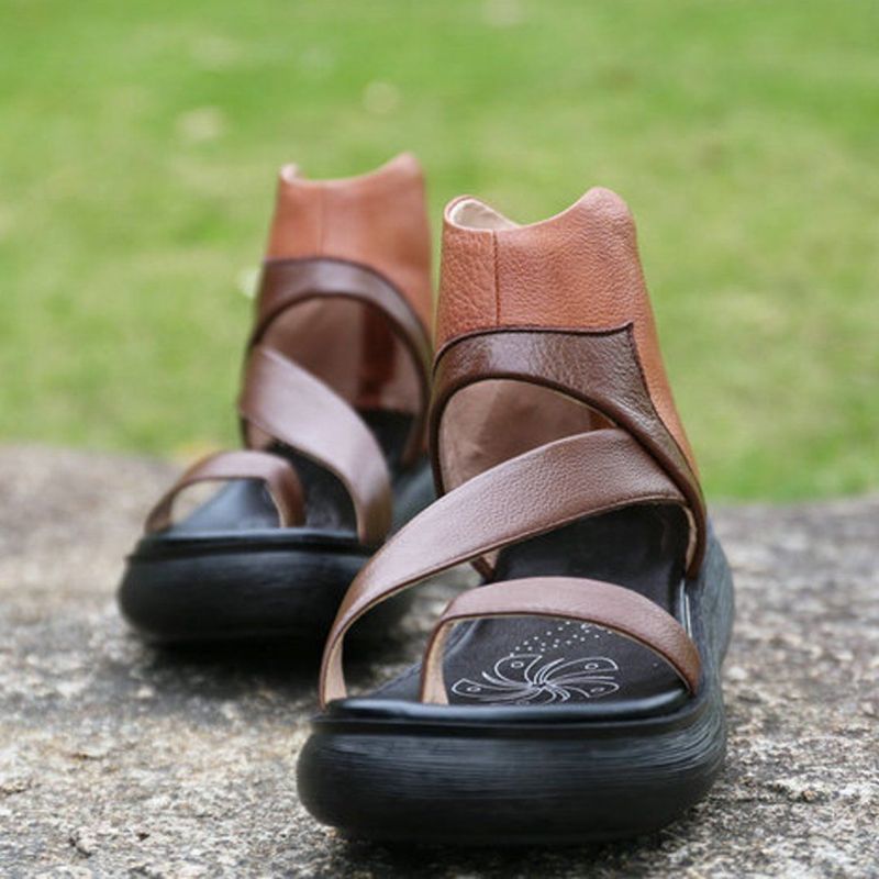 Rome Clip Toe Ritsen Kleur Blok Leren Sandalen