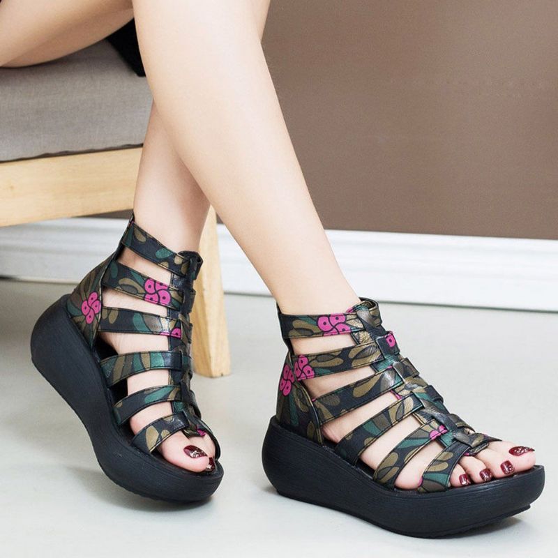 Rome Sandalen Met Retro Plateauprint En Print