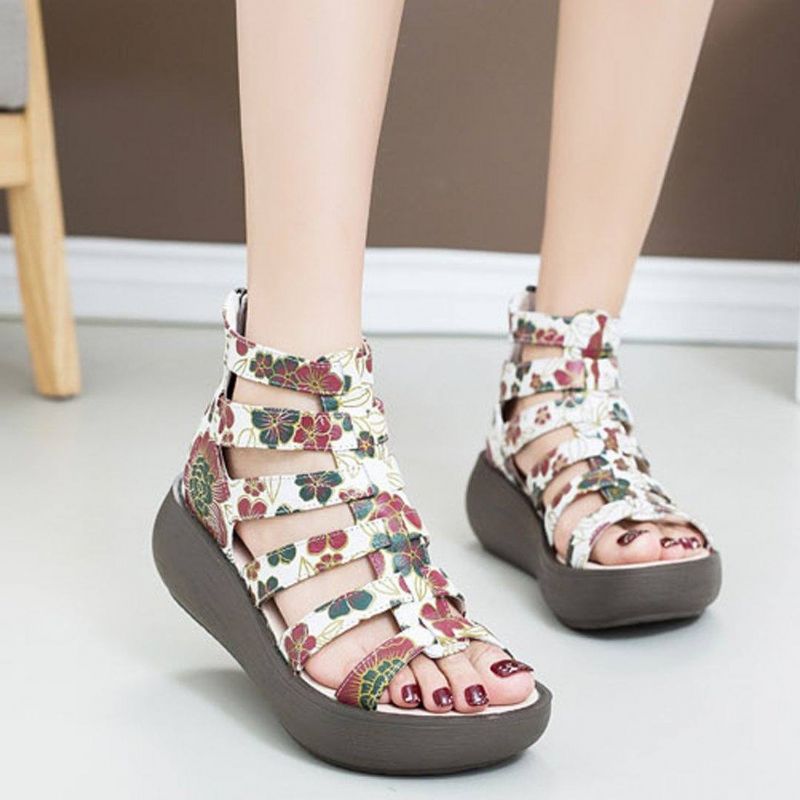 Rome Sandalen Met Retro Plateauprint En Print